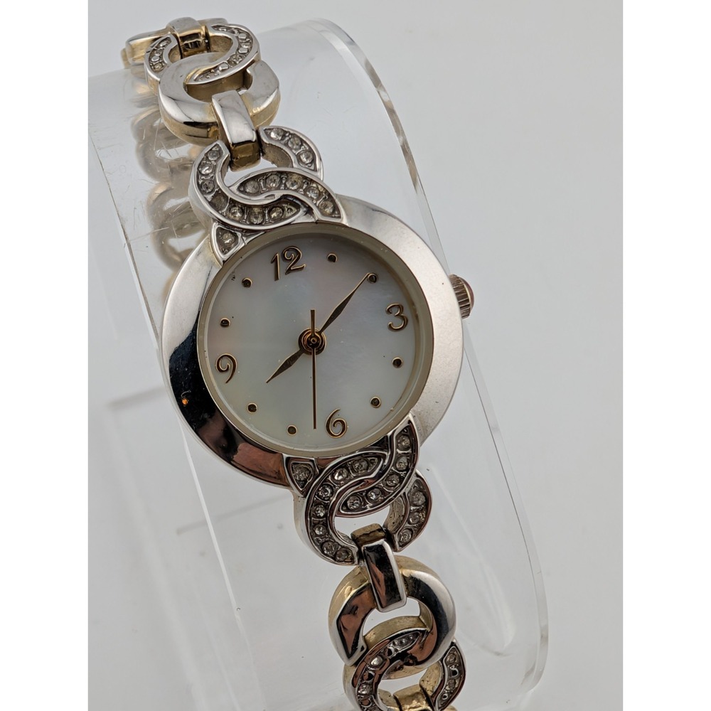 Allude Watch Women 22mm Silver Case MOP Dial 6.5" Band Crystals- New Battery